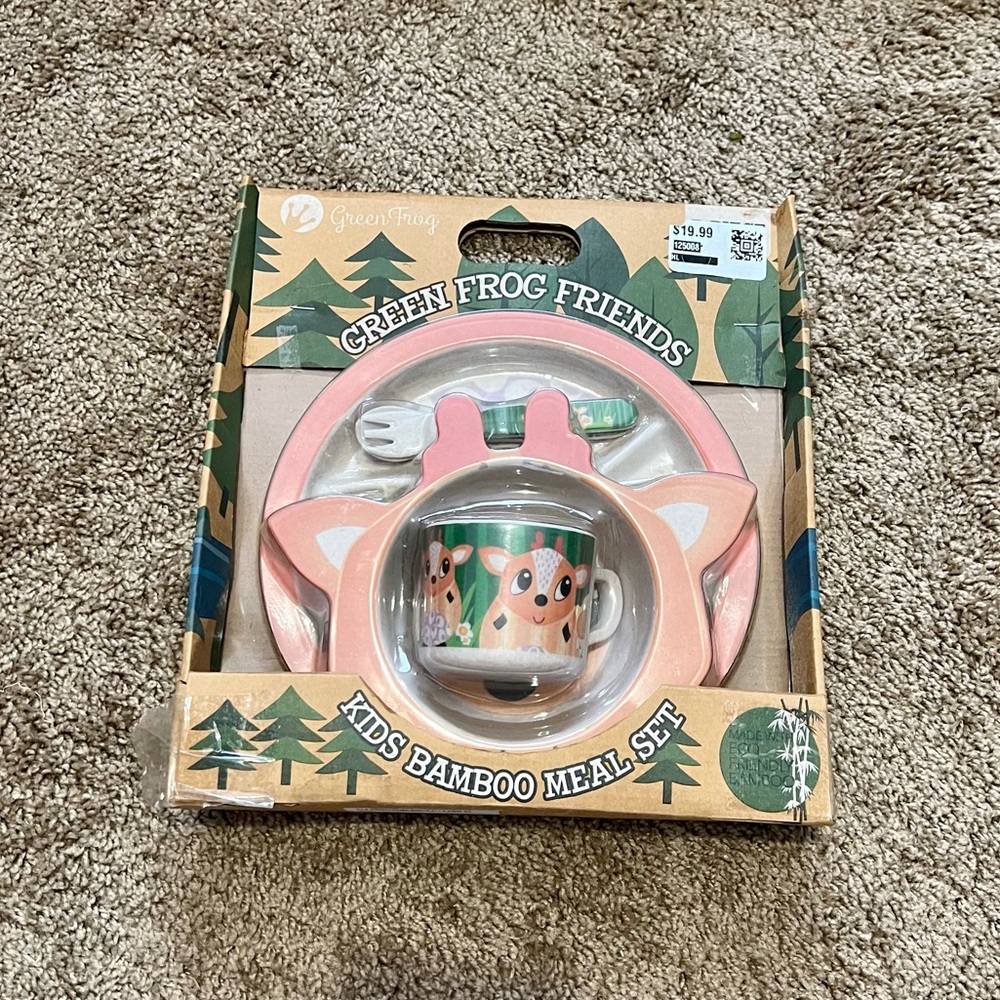 Green Frog Friends, fox themed BAMBOO meal set
